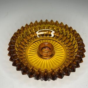 Vintage Indiana Amber Diamond Cut Glass Candle Holder Cottagecore Americana